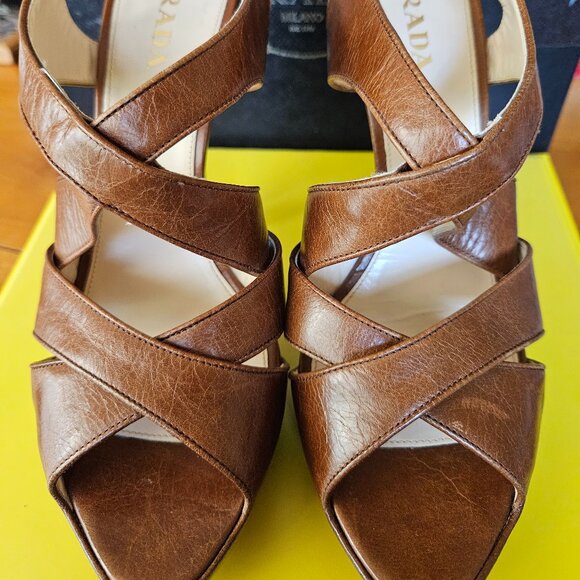 Prada Brown Leather Platform Heels - Picture 1 of 7